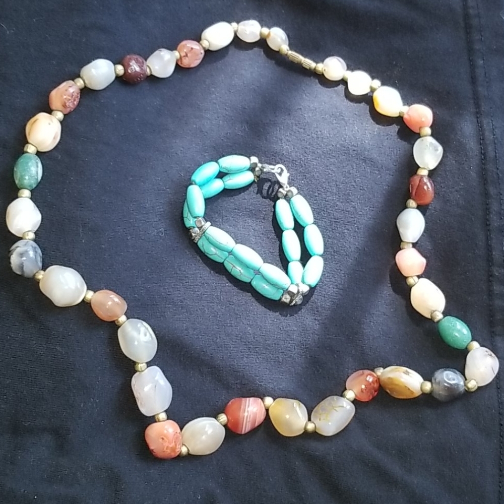 ♡ Polished Natural Stone Necklace & Bracelet